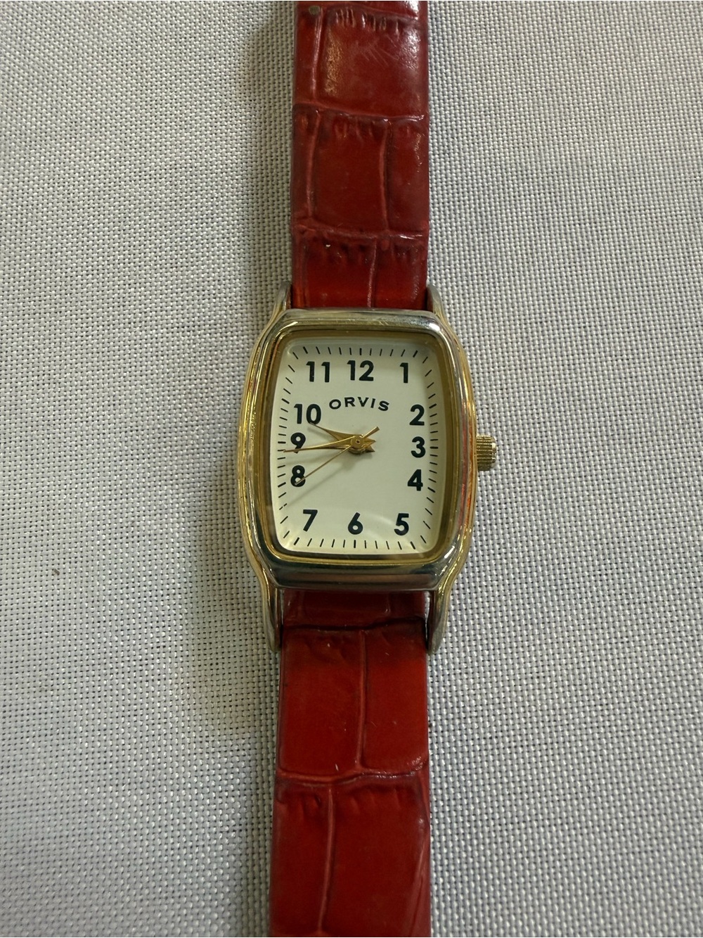 orvis womans watch rectangular Red leather band